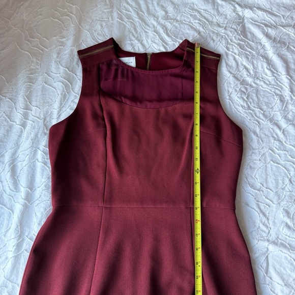 Donna Morgan Rich Burgundy Midi Dress Gold Zipper Detail and Mesh Neckline - Picture 5 of 9